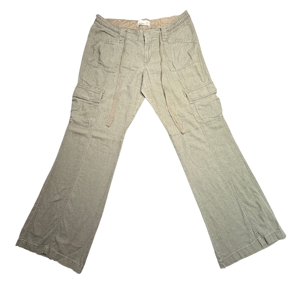 Vtg Old Navy Cargo Pants Womens 10 Olive Green Linen Blend Wide Leg Y2K Mid Rise